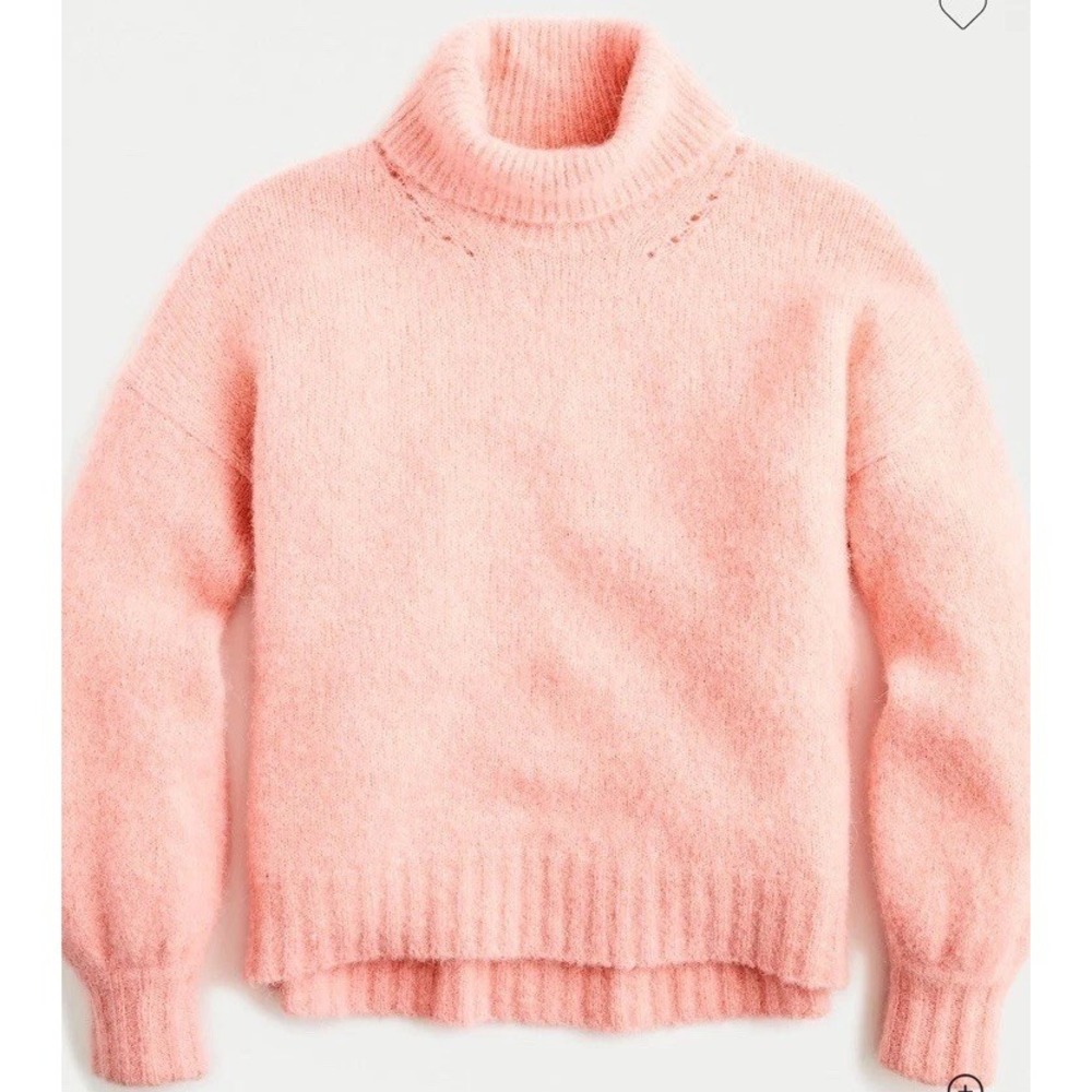 J. Crew Fuzzy Balloon Sleeve Turtleneck Sweater Coral Pink Alpaca‎ Blend Size M